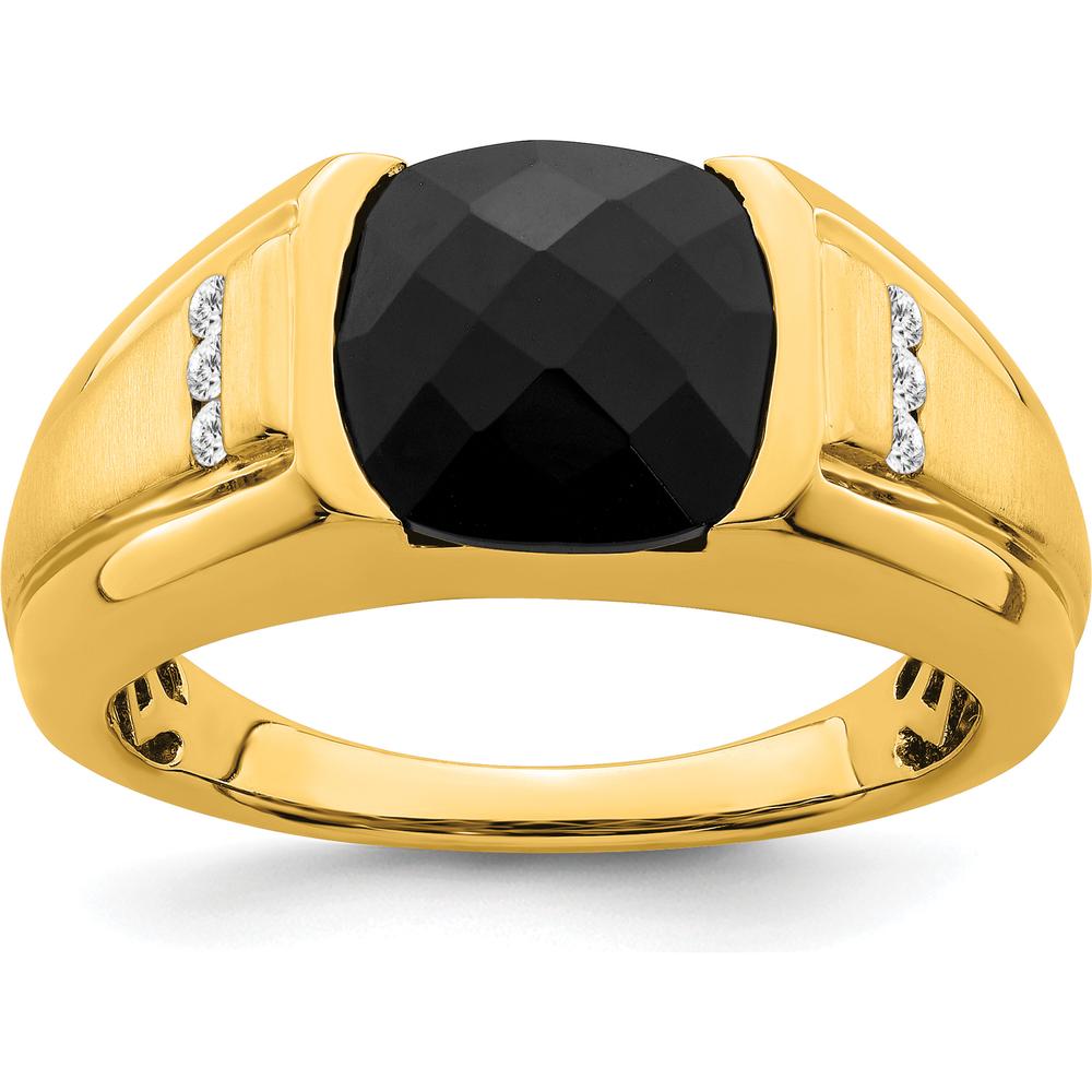 14K Yellow Gold Men's Onyx and Diamond Ring with Cushion Cut Onyx and Round Diamonds - 0.015 Carat Total Diamond Weight by 0