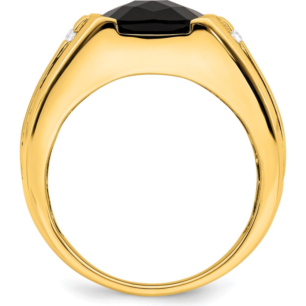 14K Yellow Gold Men's Onyx and Diamond Ring with Cushion Cut Onyx and Round Diamonds - 0.015 Carat Total Diamond Weight by 0