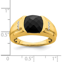 14K Yellow Gold Men's Onyx and Diamond Ring with Cushion Cut Onyx and Round Diamonds - 0.015 Carat Total Diamond Weight by 0