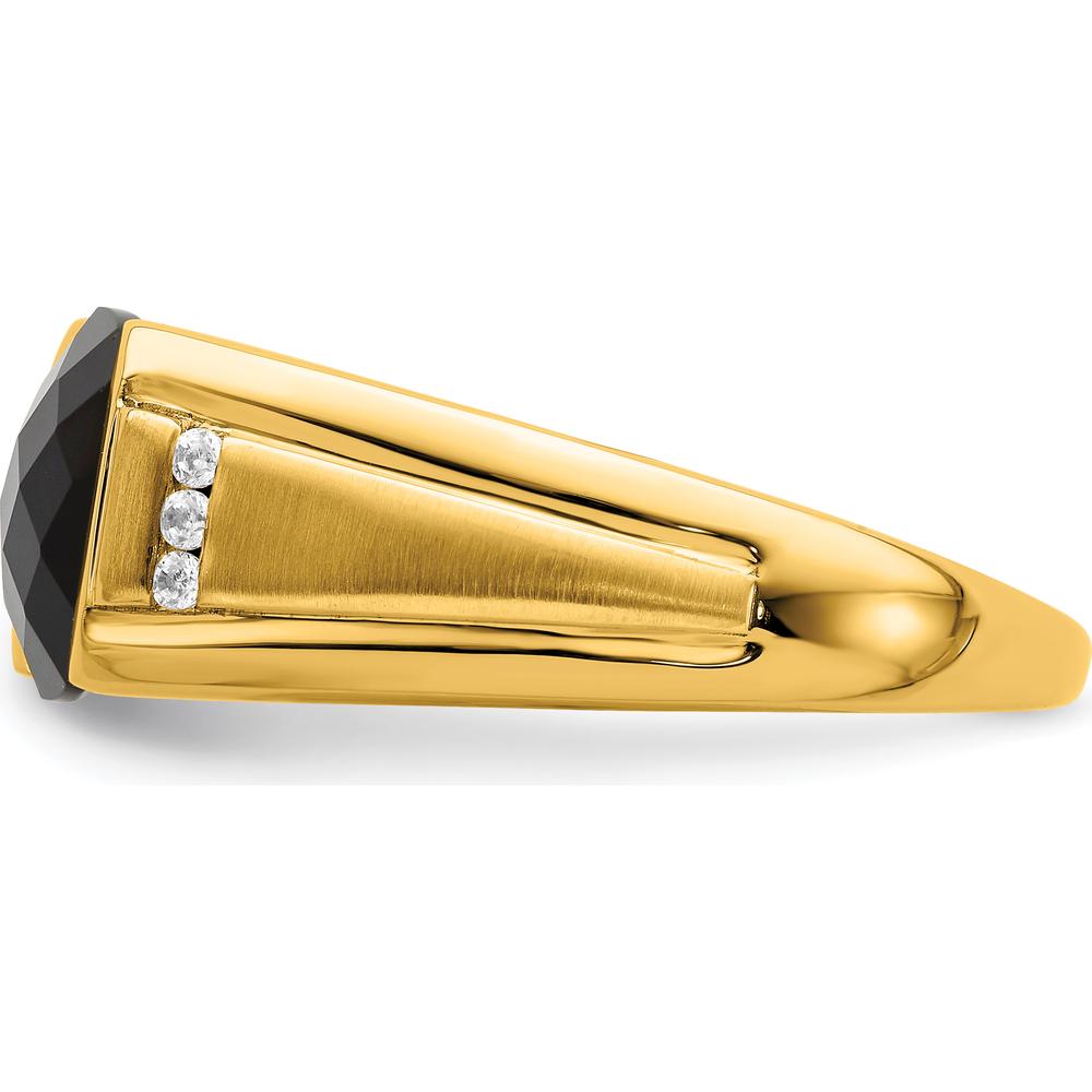 14K Yellow Gold Men's Onyx and Diamond Ring with Cushion Cut Onyx and Round Diamonds - 0.015 Carat Total Diamond Weight by 0