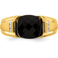 14K Yellow Gold Men's Onyx and Diamond Ring with Cushion Cut Onyx and Round Diamonds - 0.015 Carat Total Diamond Weight by 0