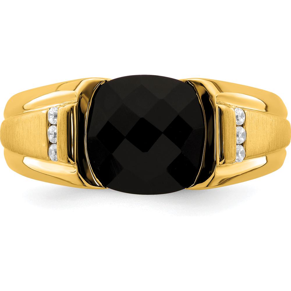 14K Yellow Gold Men's Onyx and Diamond Ring with Cushion Cut Onyx and Round Diamonds - 0.015 Carat Total Diamond Weight by 0