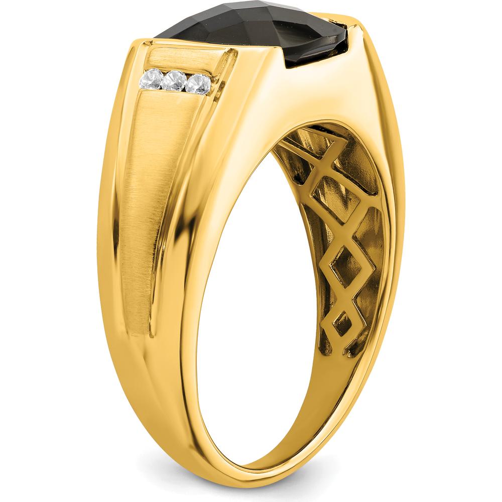 14K Yellow Gold Men's Onyx and Diamond Ring with Cushion Cut Onyx and Round Diamonds - 0.015 Carat Total Diamond Weight by 0