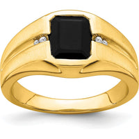 14K Yellow Gold Men's Onyx and Diamond Ring with Polished and Brushed Finish - 0.02 Carat Total Diamond Weight by Monteluci Fine Jewelry