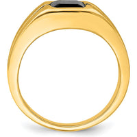 14K Yellow Gold Men's Onyx and Diamond Ring with Polished and Brushed Finish - 0.02 Carat Total Diamond Weight by Monteluci Fine Jewelry