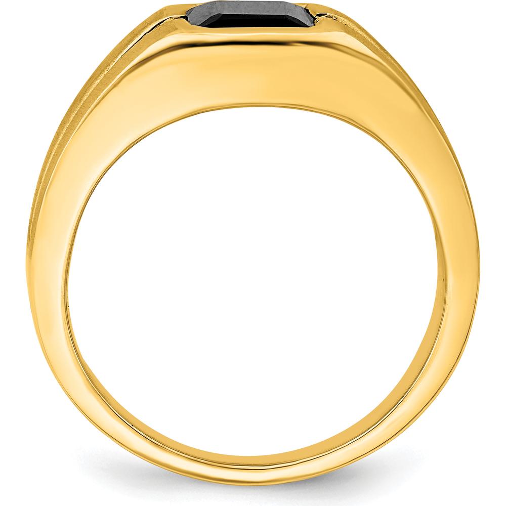 14K Yellow Gold Men's Onyx and Diamond Ring with Polished and Brushed Finish - 0.02 Carat Total Diamond Weight by Monteluci Fine Jewelry