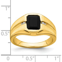 14K Yellow Gold Men's Onyx and Diamond Ring with Polished and Brushed Finish - 0.02 Carat Total Diamond Weight by Monteluci Fine Jewelry