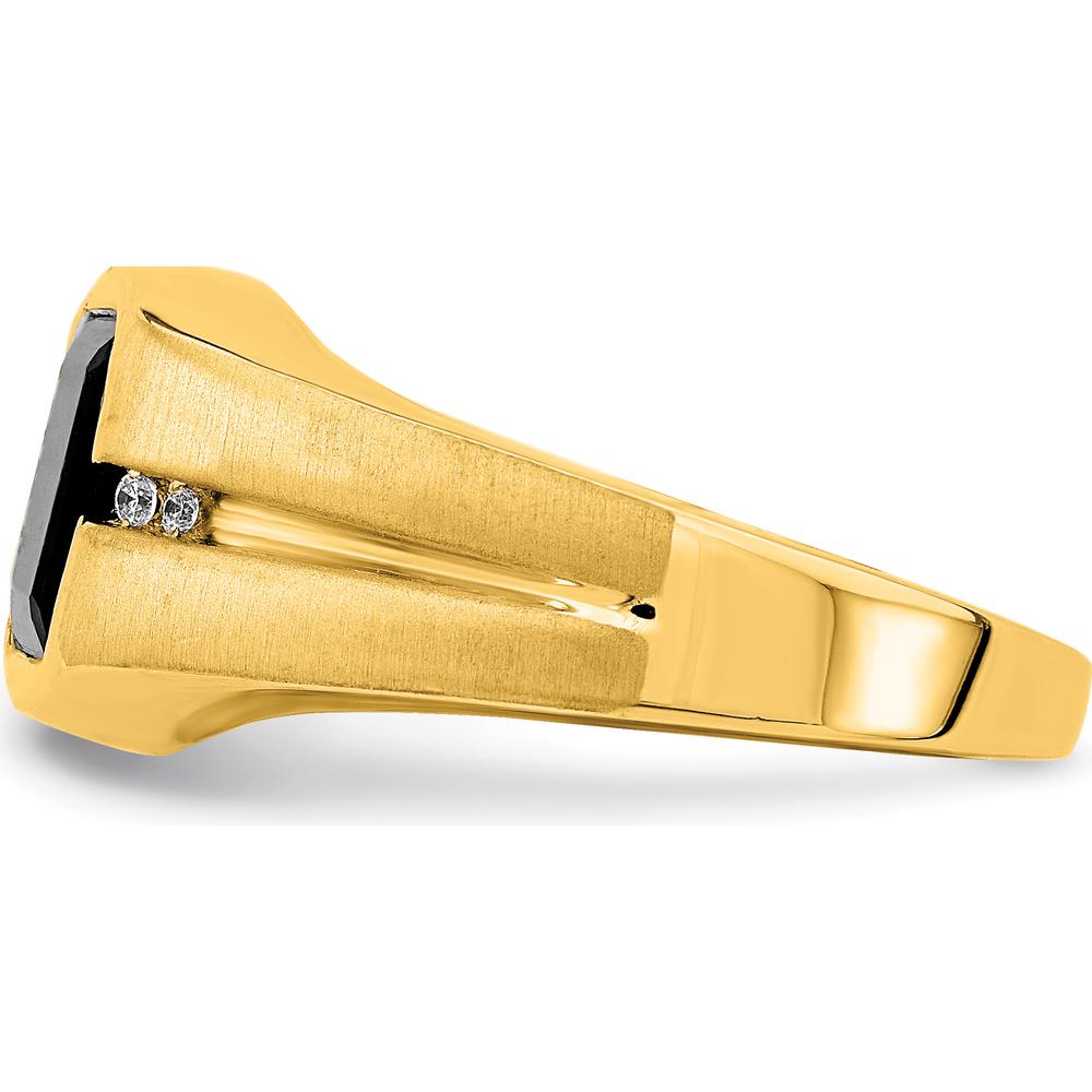 14K Yellow Gold Men's Onyx and Diamond Ring with Polished and Brushed Finish - 0.02 Carat Total Diamond Weight by Monteluci Fine Jewelry