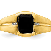 14K Yellow Gold Men's Onyx and Diamond Ring with Polished and Brushed Finish - 0.02 Carat Total Diamond Weight by Monteluci Fine Jewelry