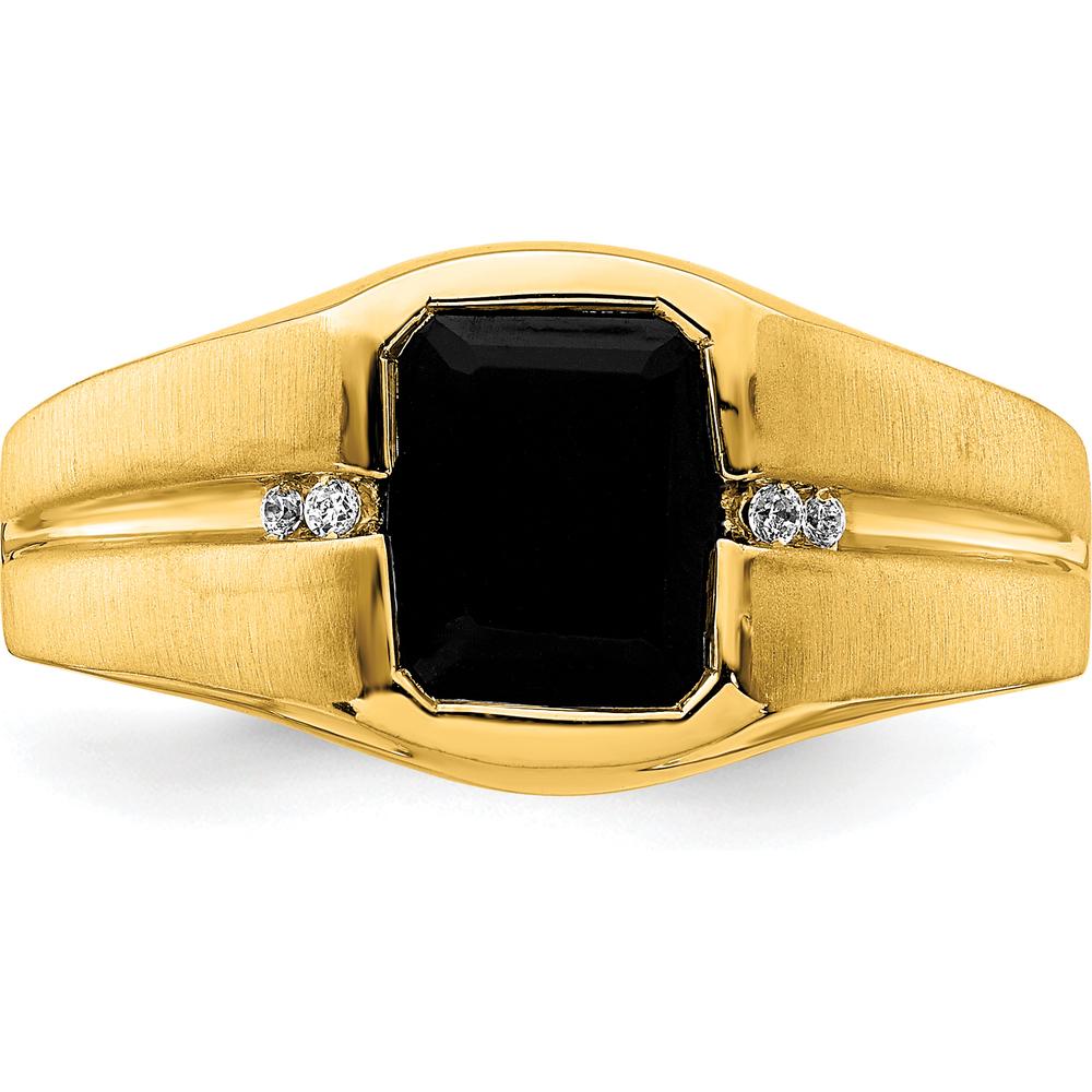 14K Yellow Gold Men's Onyx and Diamond Ring with Polished and Brushed Finish - 0.02 Carat Total Diamond Weight by Monteluci Fine Jewelry