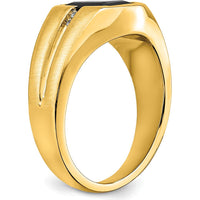 14K Yellow Gold Men's Onyx and Diamond Ring with Polished and Brushed Finish - 0.02 Carat Total Diamond Weight by Monteluci Fine Jewelry