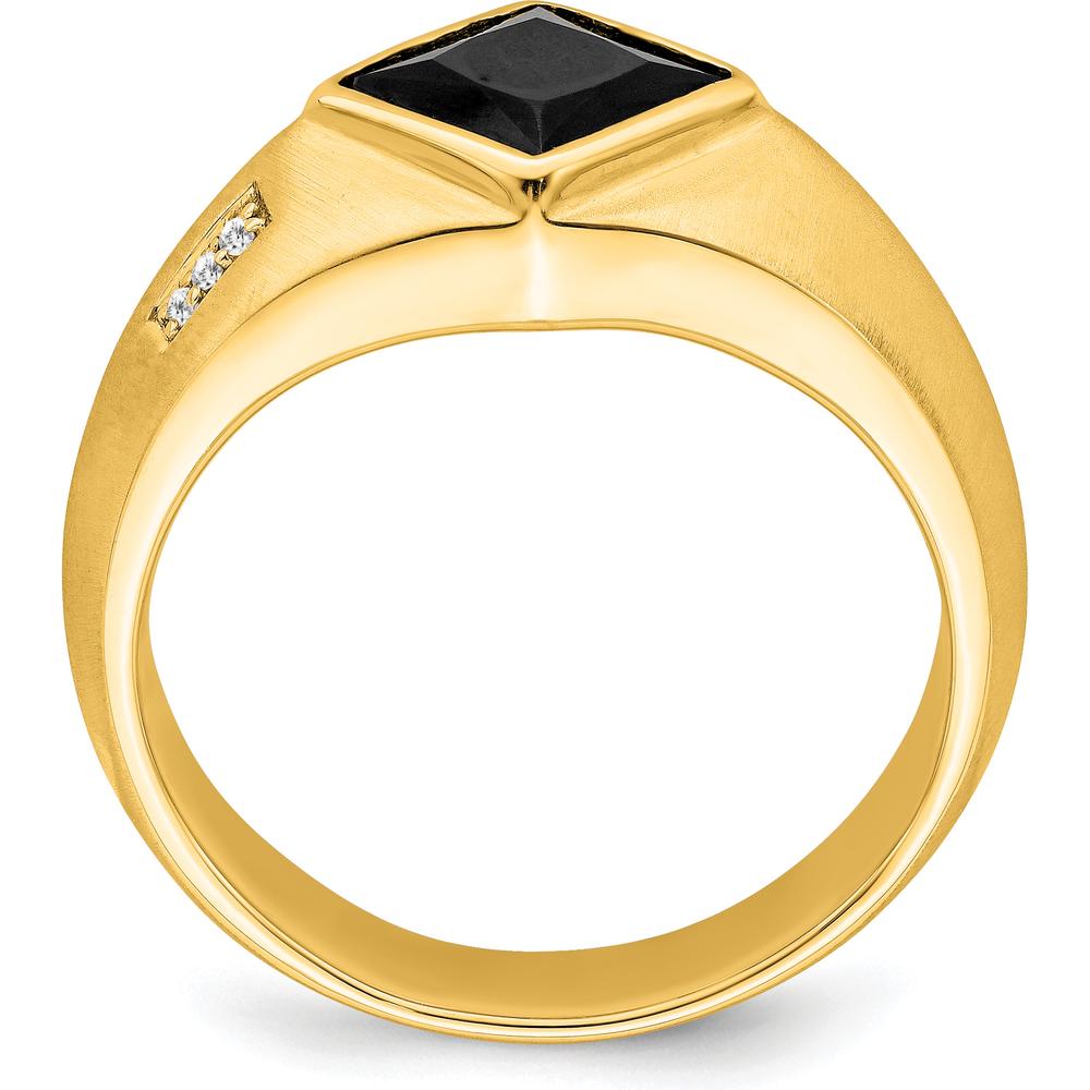 14K Yellow Gold Men's Onyx and Diamond Satin Finish Ring with Princess-Cut Onyx and Round Diamonds - 1.6 Carat Onyx, 0.03 Carat Diamond by 0