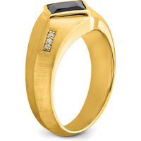 14K Yellow Gold Men's Onyx and Diamond Satin Finish Ring with Princess-Cut Onyx and Round Diamonds - 1.6 Carat Onyx, 0.03 Carat Diamond by 0