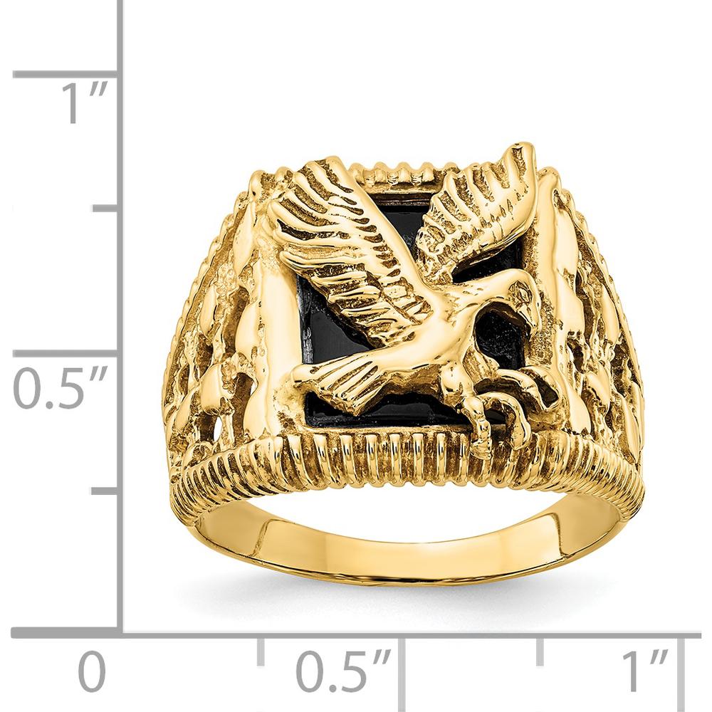 14K Yellow Gold Men's Onyx Eagle Ring with Cabochon Cut Onyx - 13x11mm by Lumare Gioia