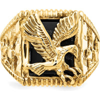 14K Yellow Gold Men's Onyx Eagle Ring with Cabochon Cut Onyx - 13x11mm by Lumare Gioia