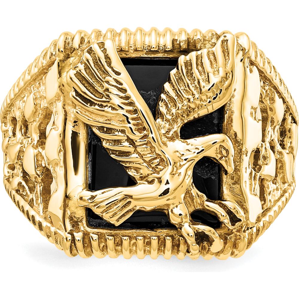 14K Yellow Gold Men's Onyx Eagle Ring with Cabochon Cut Onyx - 13x11mm by Lumare Gioia