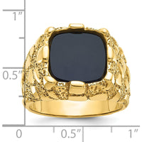 14K Yellow Gold Men's Onyx Nugget Ring with Cushion Cut Onyx - 12x12mm by IBGoodman