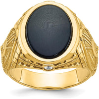 14K Yellow Gold Men's Onyx Oval Ring with Round Diamonds - 0.05 Carats Total Diamond Weight by IBGoodman