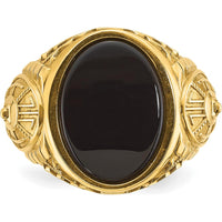 14K Yellow Gold Men's Onyx Oval Ring with Round Diamonds - 0.05 Carats Total Diamond Weight by IBGoodman