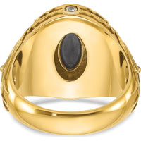 14K Yellow Gold Men's Onyx Oval Ring with Round Diamonds - 0.05 Carats Total Diamond Weight by IBGoodman