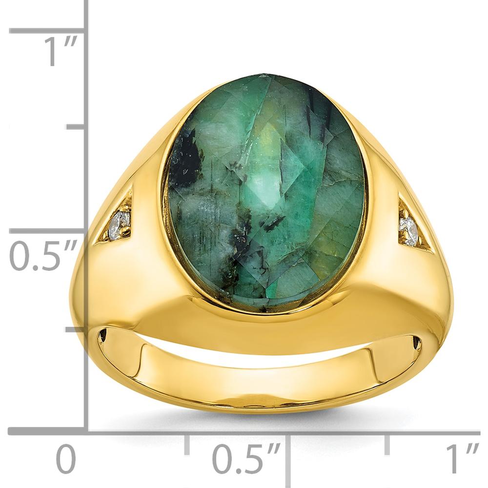 14K Yellow Gold Men's Oval Green Emerald and Diamond Ring with Accent Stones by IBGoodman