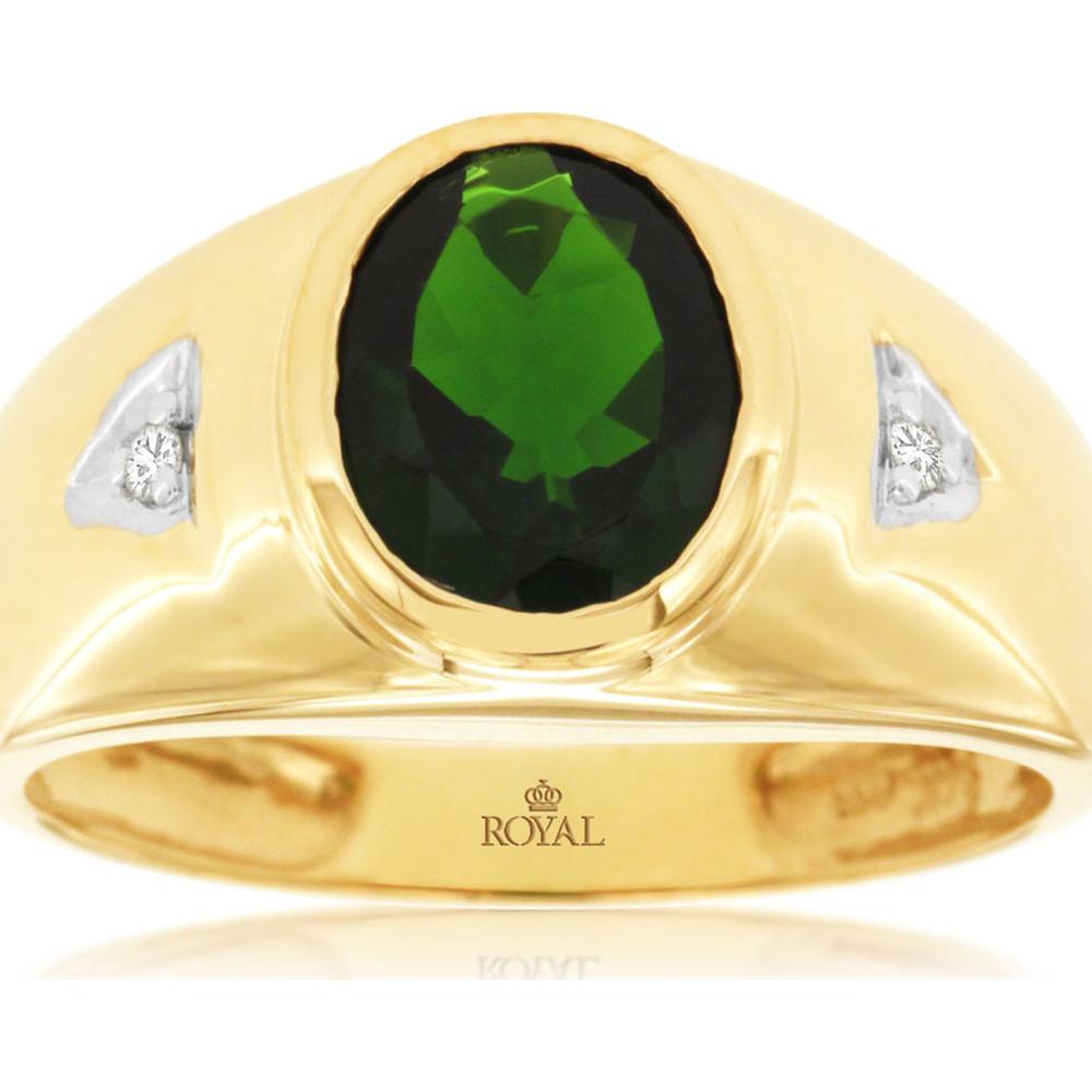 14K Yellow Gold Men's Oval Russalite Ring with Diamond Accents - 2.50 Carat Russalite and 0.04 Carat Total Diamond Weight - Royal Jewelry