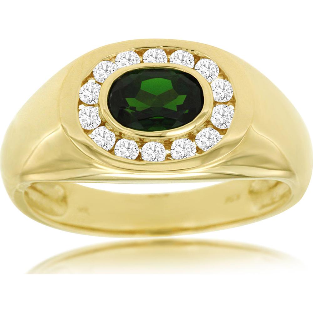 14K Yellow Gold Men's Oval Russalite Ring with Diamond Halo - 0.95 Carat Russalite and 0.30 Carat Total Diamond Weight - Royal Jewelry