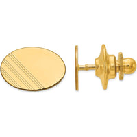 14K Yellow Gold Men's Oval Tie Tac with Grooved Line Design - Polished Finish by 0