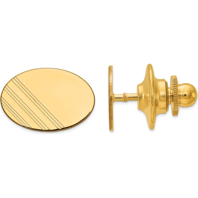 14K Yellow Gold Men's Oval Tie Tac with Grooved Line Design - Polished Finish by 0