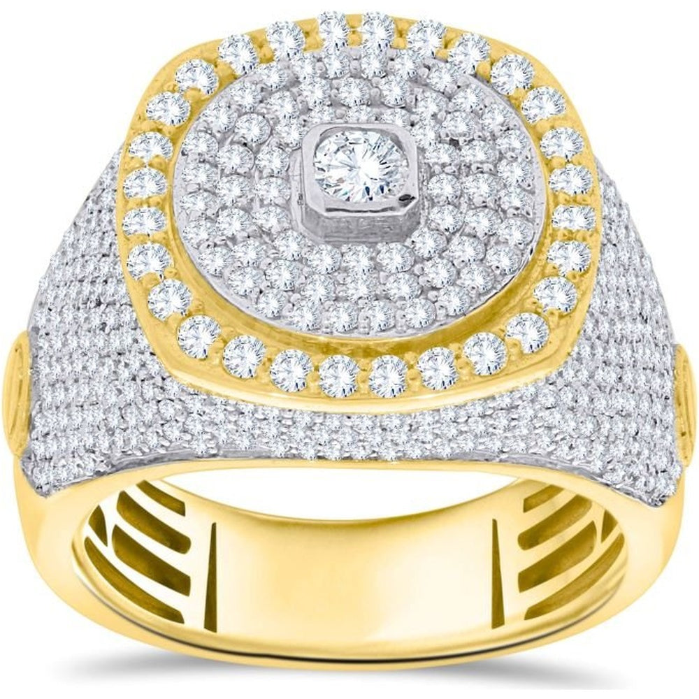 14K Yellow Gold Men's Pavé Halo Statement Ring with Round Diamonds - 2.61 Carat Total Diamond Weight by Auriventus