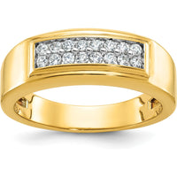 14K Yellow Gold Men's Polished 2-Row Diamond Ring with 1/3 Carat Total Diamond Weight by IBGoodman