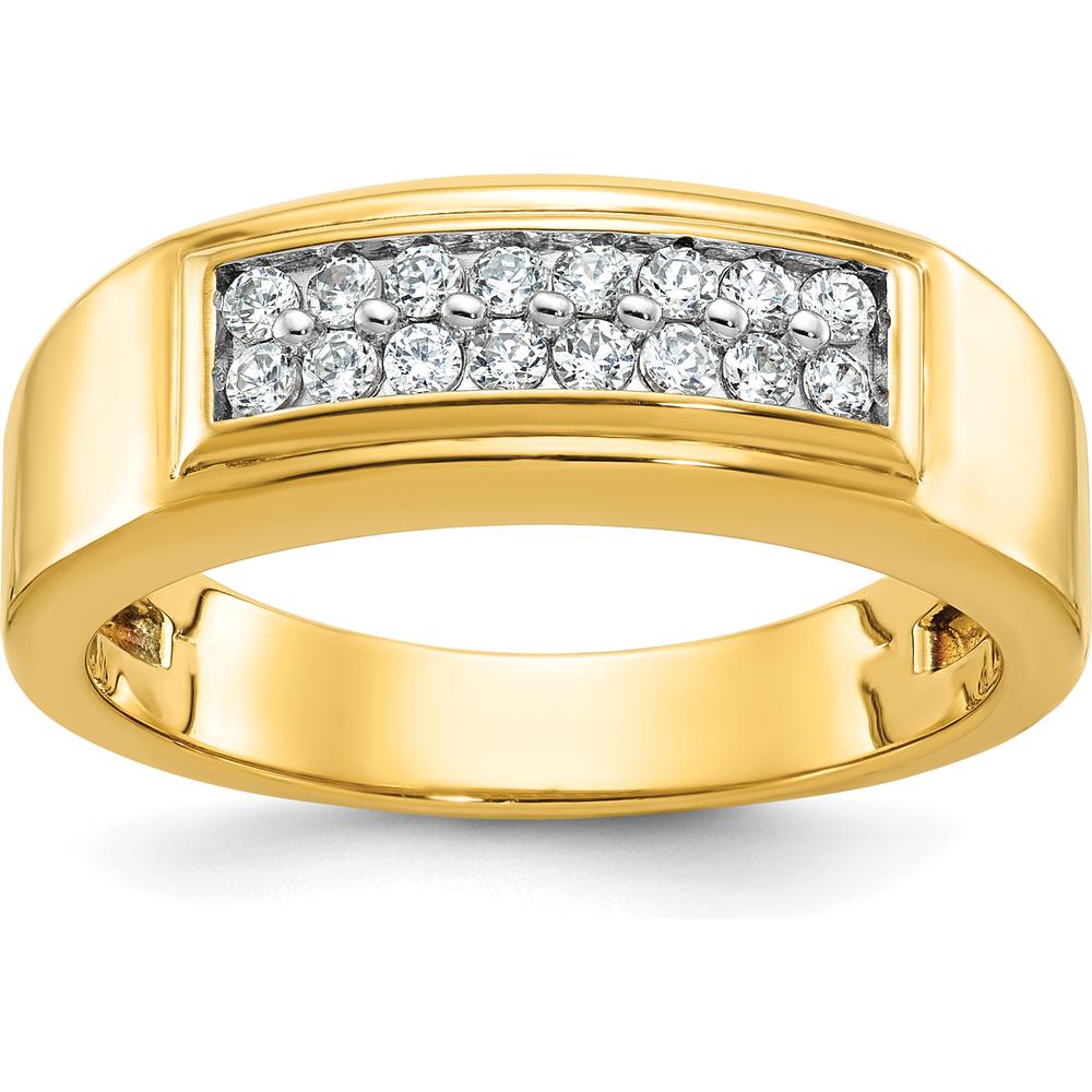 14K Yellow Gold Men's Polished 2-Row Diamond Ring with 1/3 Carat Total Diamond Weight by IBGoodman