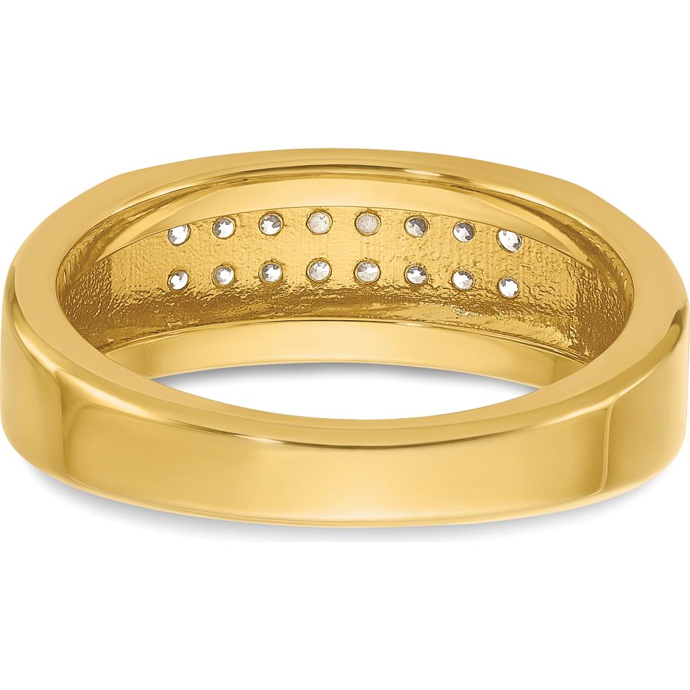 14K Yellow Gold Men's Polished 2-Row Diamond Ring with 1/3 Carat Total Diamond Weight by IBGoodman