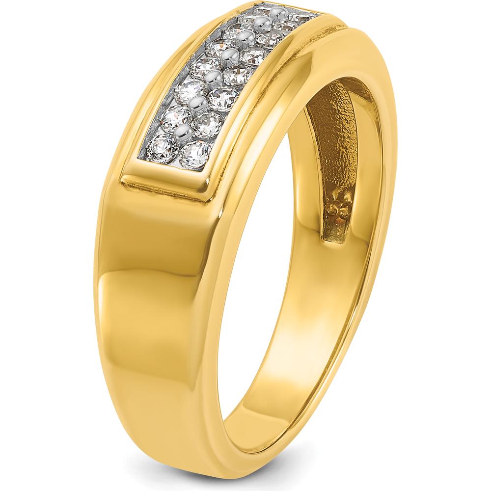 14K Yellow Gold Men's Polished 2-Row Diamond Ring with 1/3 Carat Total Diamond Weight by IBGoodman