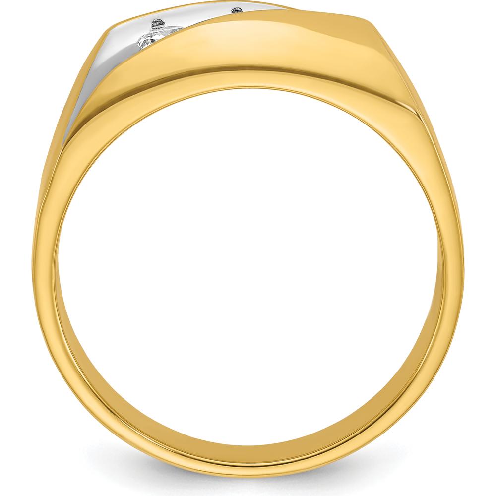14K Yellow Gold Men's Polished 3-Stone Ring with Grooved Band and Diamond Accent by IBGoodman