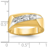 14K Yellow Gold Men's Polished 3-Stone Ring with Grooved Band and Diamond Accent by IBGoodman