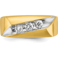 14K Yellow Gold Men's Polished 3-Stone Ring with Grooved Band and Diamond Accent by IBGoodman