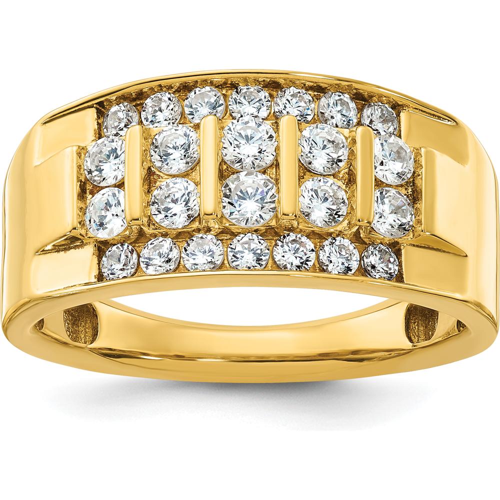 14K Yellow Gold Men's Polished 4-Row Diamond Ring - Diamond Total Weight 1.00 Carats by IBGoodman