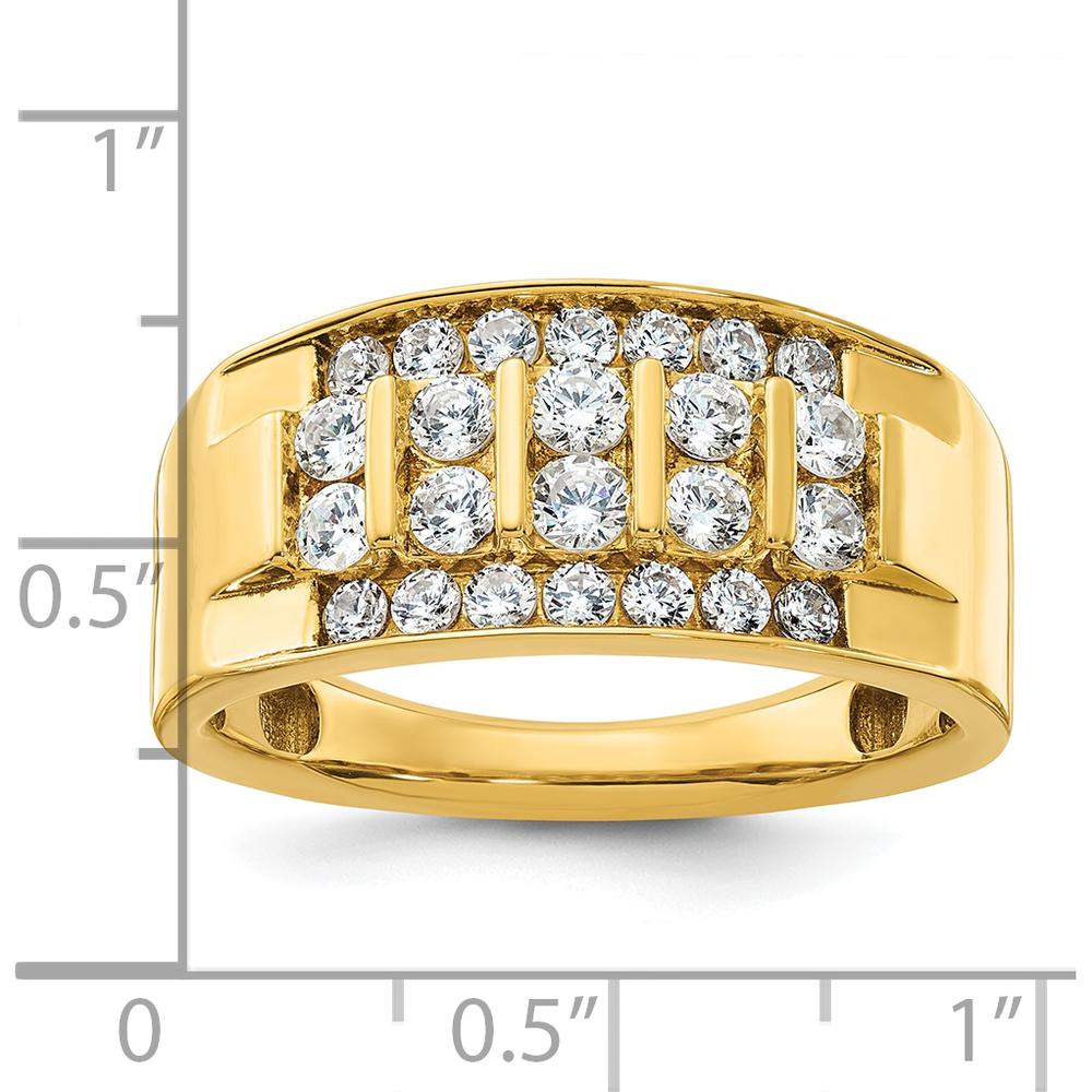 14K Yellow Gold Men's Polished 4-Row Diamond Ring - Diamond Total Weight 1.00 Carats by IBGoodman