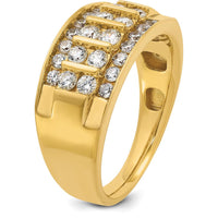 14K Yellow Gold Men's Polished 4-Row Diamond Ring - Diamond Total Weight 1.00 Carats by IBGoodman