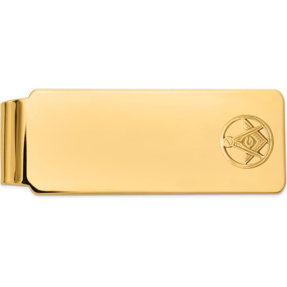 14K Yellow Gold Men's Polished and Beaded Masonic Circle Money Clip by IBGoodman