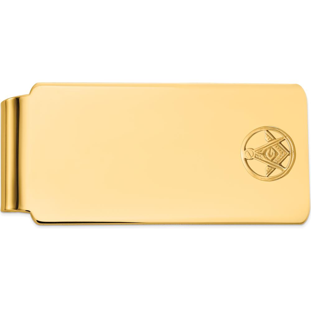 14K Yellow Gold Men's Polished and Beaded Masonic Circle Money Clip by IBGoodman