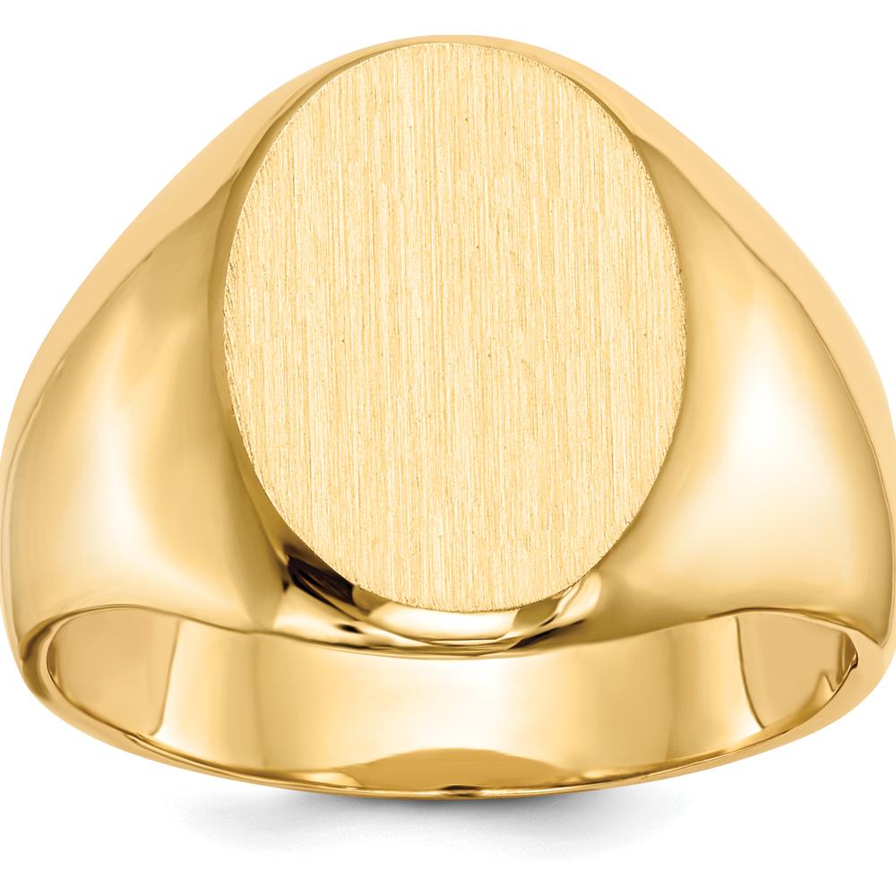 14K Yellow Gold Men's Polished & Brushed Signet Ring - Engravable 16mm x 11.5mm Face by 0