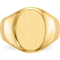 14K Yellow Gold Men's Polished & Brushed Signet Ring - Engravable 16mm x 11.5mm Face by 0