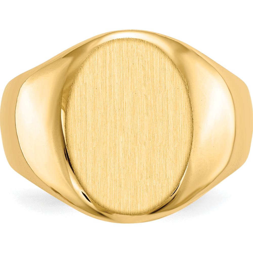 14K Yellow Gold Men's Polished & Brushed Signet Ring - Engravable 16mm x 11.5mm Face by 0