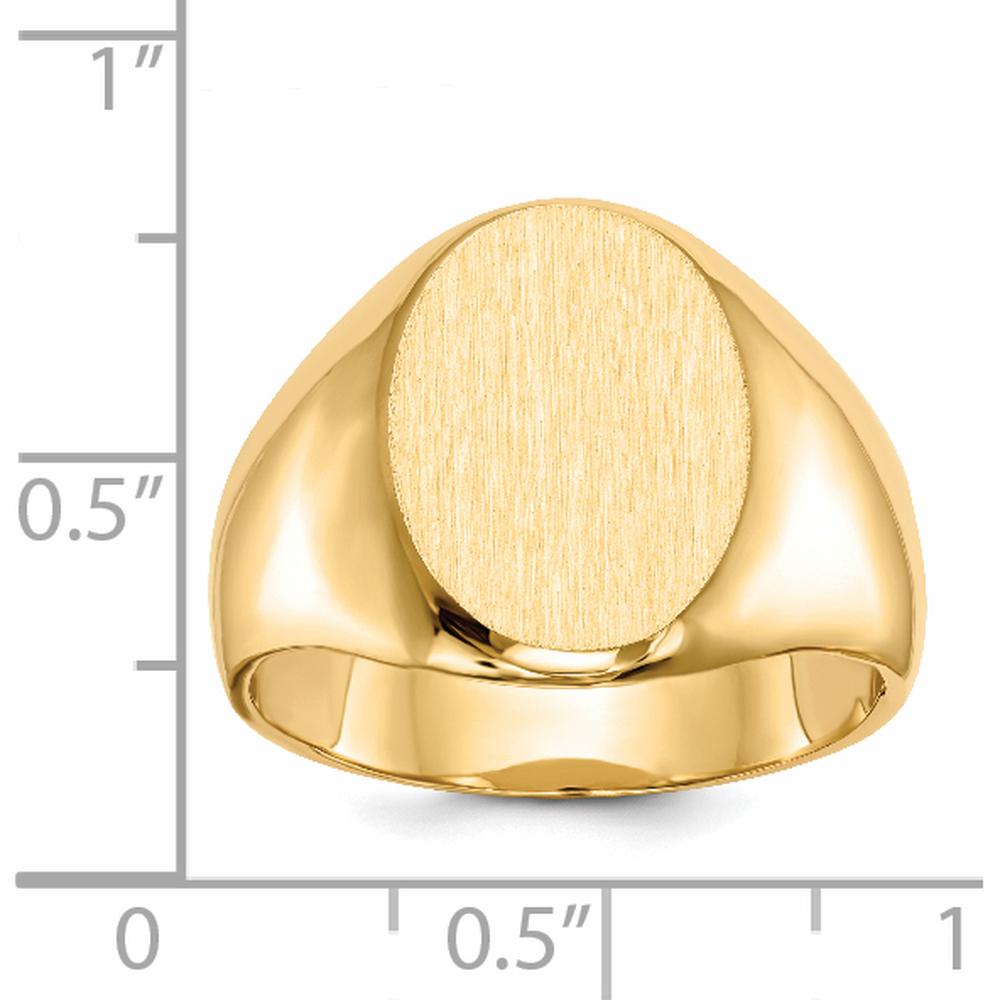 14K Yellow Gold Men's Polished & Brushed Signet Ring - Engravable 16mm x 11.5mm Face by 0