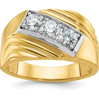14K Yellow Gold Men's Polished and Grooved 3-Stone Diamond Ring - 0.349 Carats Total Diamond Weight by IBGoodman