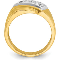 14K Yellow Gold Men's Polished and Grooved 3-Stone Diamond Ring - 0.349 Carats Total Diamond Weight by IBGoodman