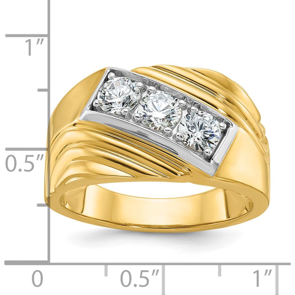 14K Yellow Gold Men's Polished and Grooved 3-Stone Diamond Ring - 0.349 Carats Total Diamond Weight by IBGoodman
