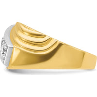 14K Yellow Gold Men's Polished and Grooved 3-Stone Diamond Ring - 0.349 Carats Total Diamond Weight by IBGoodman